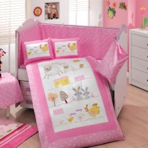 Детское постельное белье «ZOO» с одеялом, розовое, поплин