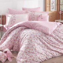 Натуральное розовое постельное белье с цветочным узором «LUISA» из поплина, евро размер