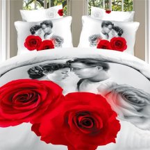 Красивое постельное белье евро стандарта сатин 2 наволочки (влюбленные среди роз)