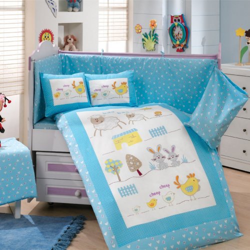 Детское постельное белье «ZOO» с одеялом, голубое, поплин