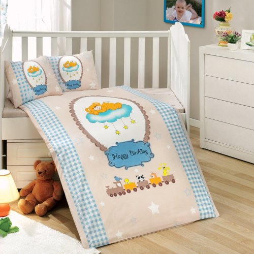 Детское постельное белье с одеялом «BAMBAM» голубого цвета, поплин