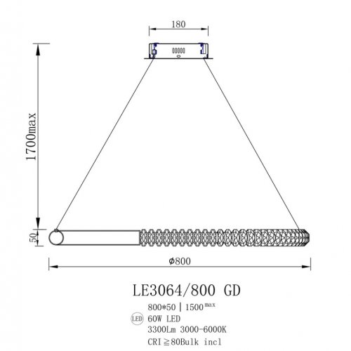 Подвесная люстра Tesla LE3064/800 GD