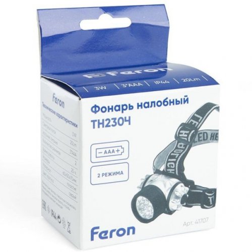 Налобный светодиодный фонарь Feron TH2304 на батарейках 60х50 35 лм 41708