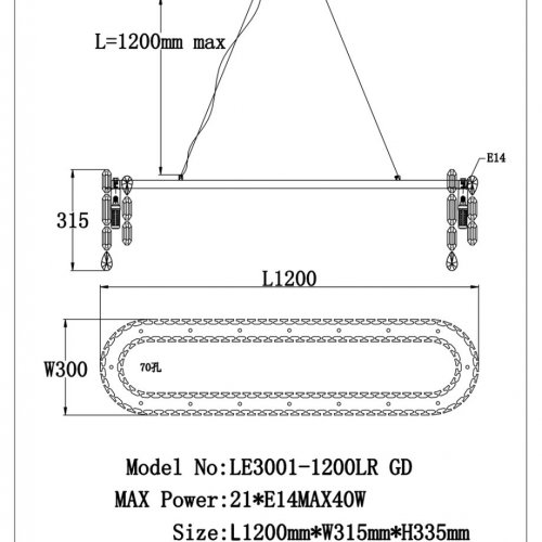 Подвесная люстра Elien LE3001/1200LR GD