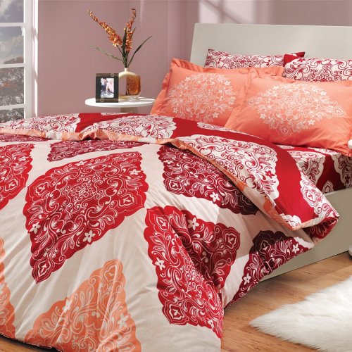 Красное постельное белье из поплина «AMANDA» с орнаментом в виде ромбов, полутороспальное