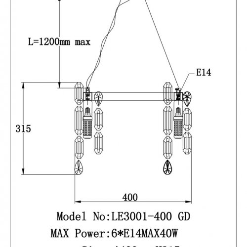 Подвесная люстра Elien LE3001/400 GD