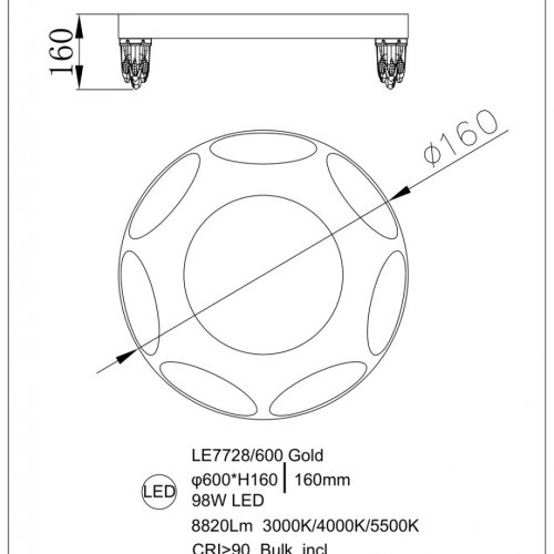 Потолочный светильник Lara LE7728/600 Gold