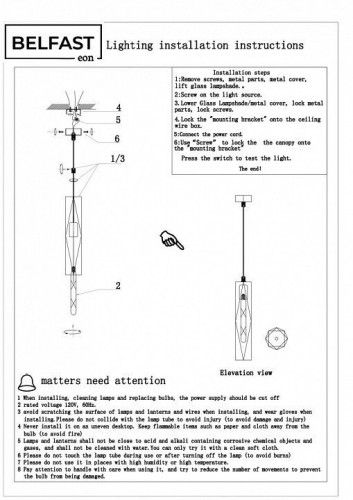 Подвесной светильник Belfast Howard D3312-1 GL GR