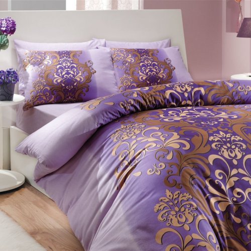 Семейное постельное белье с восточным узором «ALMEDA», ранфорс, фиолетовое