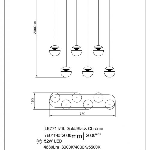 Подвесная люстра Jelly LE7711/6L Gold/Black Chrome