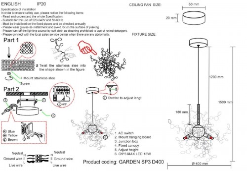Подвесной светильник Crystal Lux GARDEN SP3 D400 GOLD