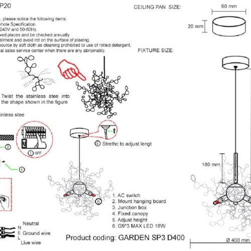 Подвесной светильник Crystal Lux GARDEN SP3 D400 CHROME Подвесной светильник Crystal Lux GARDEN SP3 D400 CHROME