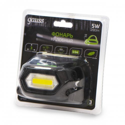 Налобный светодиодный фонарь Gauss аккумуляторный 77х50 200 лм GF409 Налобный светодиодный фонарь Gauss аккумуляторный 77х50 200 лм GF409