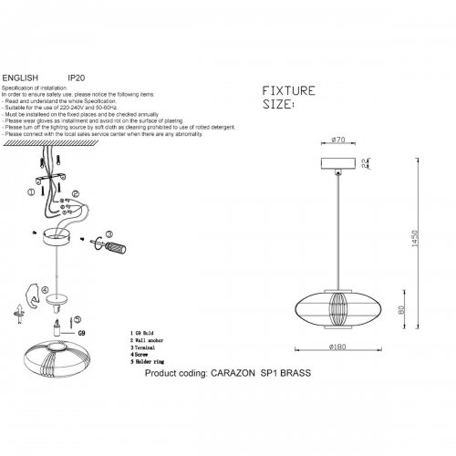 Подвесной светильник Crystal Lux Carazon SP1 Brass Подвесной светильник Crystal Lux Carazon SP1 Brass