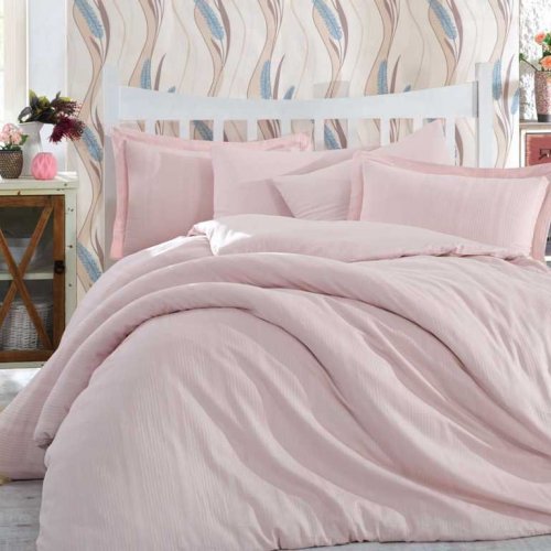 Семейное постельное белье «STRIPE» нежно-розового цвета, сатин-жаккард