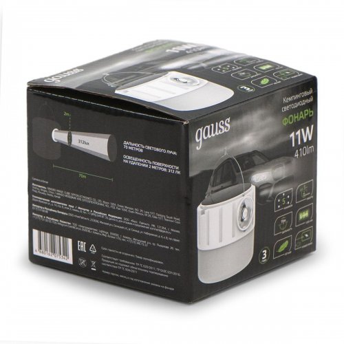 Кемпинговый светодиодный фонарь Gauss аккумуляторный 100х86 410 лм GF005 Кемпинговый светодиодный фонарь Gauss аккумуляторный 100х86 410 лм GF005