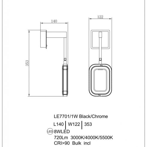 Бра Theona LE7701/1W Grey/Black Chrome