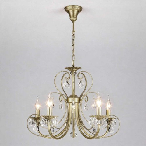 Подвесная люстра Eurosvet Alda 3305/5 латунь/прозрачный хрусталь Strotskis a072114