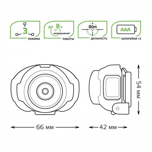Налобный светодиодный фонарь Gauss от батареек 65х54 230 лм GF303