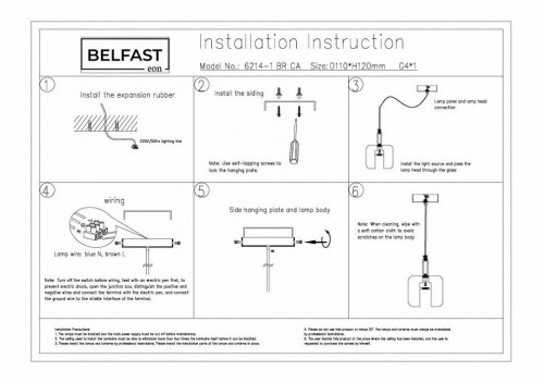 Подвесной светильник Belfast Pansy 6214-1 BR CA