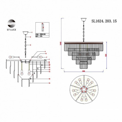Подвесная люстра ST Luce Ercolano SL1624.203.15