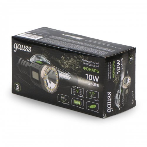 Ручной светодиодный фонарь Gauss аккумуляторный 185х106 250 лм GF209 Ручной светодиодный фонарь Gauss аккумуляторный 185х106 250 лм GF209