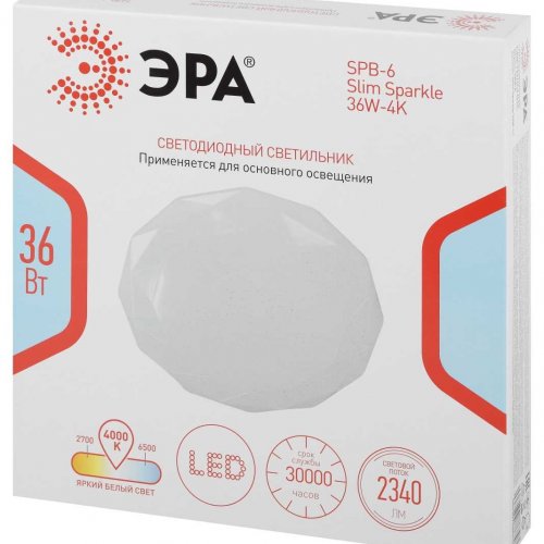 Светильник потолочный светодиодный ЭРА Классик без ДУ SPB-6 WH 36W-4K Slim Sparkle Б0069789 Светильник потолочный светодиодный ЭРА Классик без ДУ SPB-6 WH 36W-4K Slim Sparkle Б0069789