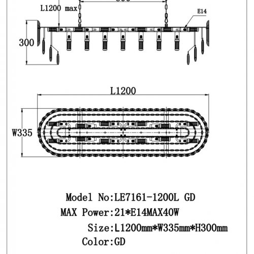 Подвесная люстра Jacqueline LE7161/1200L GD