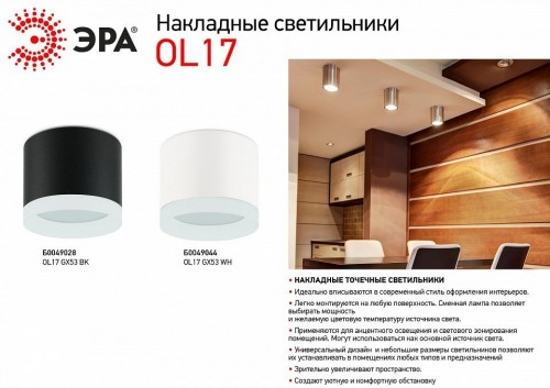 Накладной светильник Эра OL17 GX53 BK Б0049028