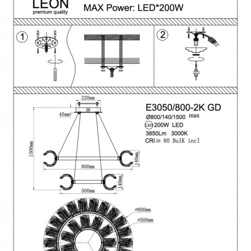 Подвесная люстра Moana LE3050/800-2K GD