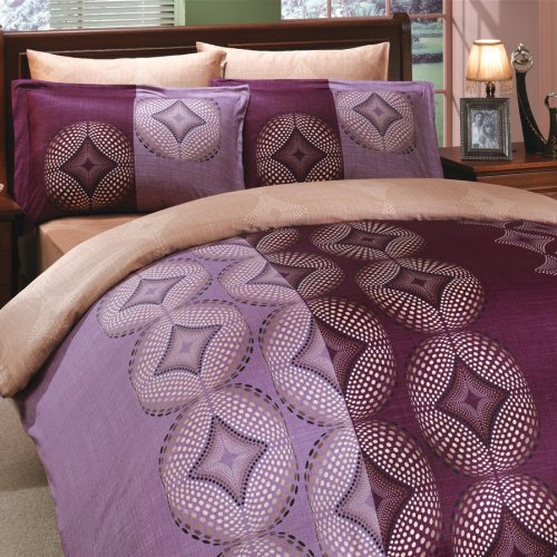 Фиолетовое постельное белье «GRIS» из сатина, евро, фракталы
