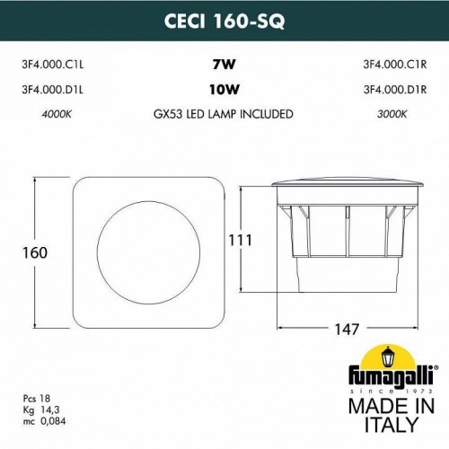 Встраиваемый светильник уличный Fumagalli CECI 3F4.000.000.LXD1L Встраиваемый светильник уличный Fumagalli CECI 3F4.000.000.LXD1L