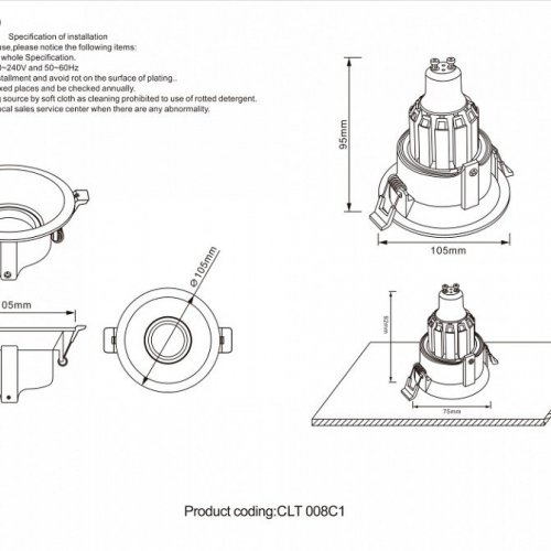 Встраиваемый светильник Crystal Lux CLT 008C1 BL