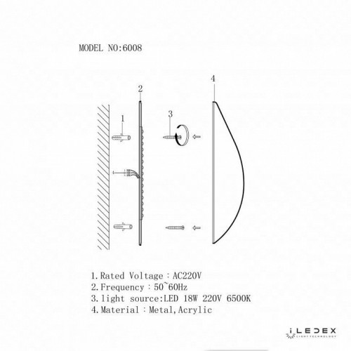 Настенный светильник iLedex Omega 6008W-18W-3000K WH-GL