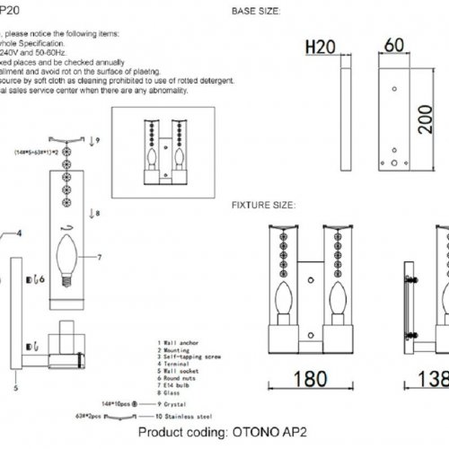 Бра Crystal Lux OTONO AP2 BLACK CHROMIUM/TRANSPARENTE