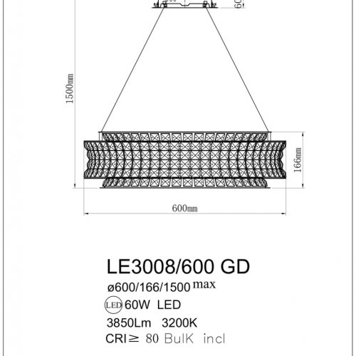 Подвесная люстра Aurelie LE3008/600 GD