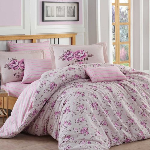 Семейное постельное белье «FLORA» лилового цвета, поплин
