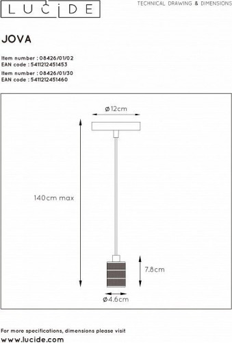 Подвесной светильник Lucide Jova 08426/01/02