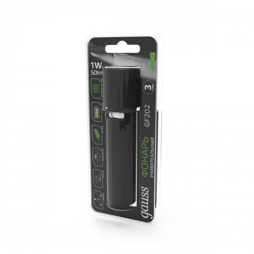 Ручной светодиодный фонарь Gauss аккумуляторный 105х30 50 лм GF202 Ручной светодиодный фонарь Gauss аккумуляторный 105х30 50 лм GF202