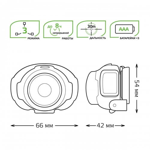 Налобный светодиодный фонарь Gauss от батареек 66х54 120 лм GF302