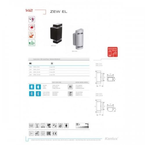 Светильник фасадный двухсторонний Kanlux ZEW EL-235U-GR 22443