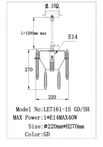 Подвесной светильник LEON Jacqueline LE7161/1S GD/SH