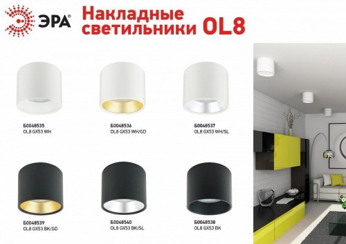 Накладной светильник Эра OL8 GX53 BK/GD Б0048539