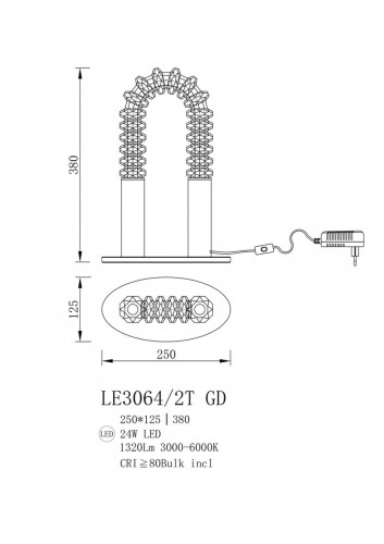 Настольная лампа LEON Tesla LE3064/2T GD