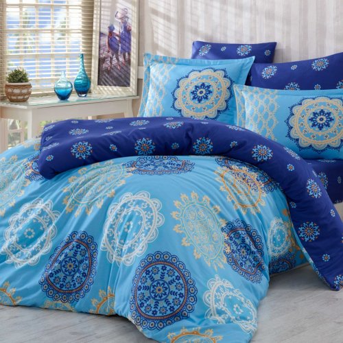 Семейный комплект постельного белья «OTTOMAN», сатин, голубой