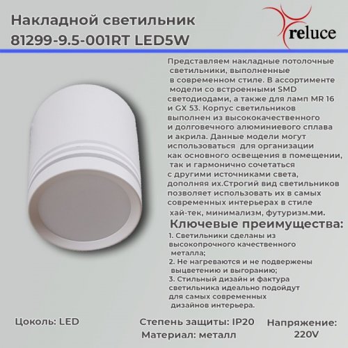 Накладной светильник Reluce 81299-9.5-001RT LED5W WT