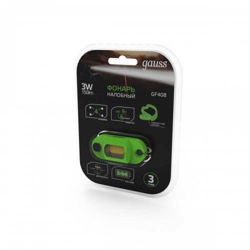 Налобный светодиодный фонарь Gauss аккумуляторный 30х60 150 лм GF408 Налобный светодиодный фонарь Gauss аккумуляторный 30х60 150 лм GF408