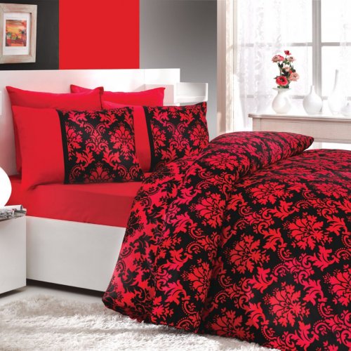 Черно-красное постельное белье евро размера «AVANGARDE», сатин