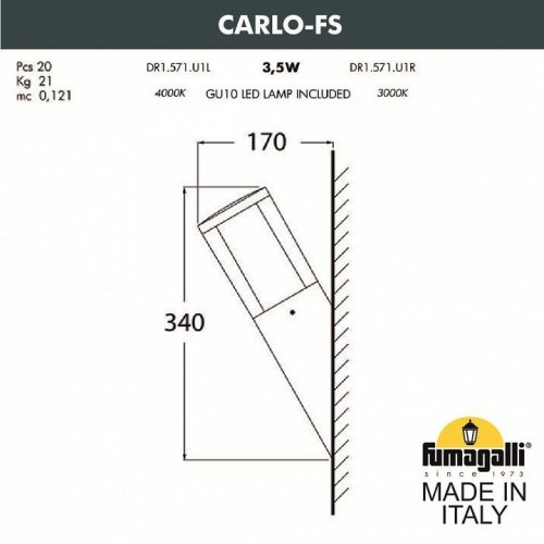 Настенный светильник уличный Fumagalli Carlo DR1.571.000.WXU1L