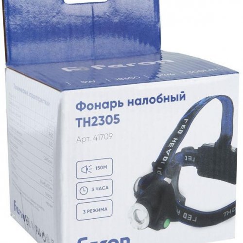 Налобный светодиодный фонарь Feron TH2305 аккумуляторный 80х75 300 лм 41709